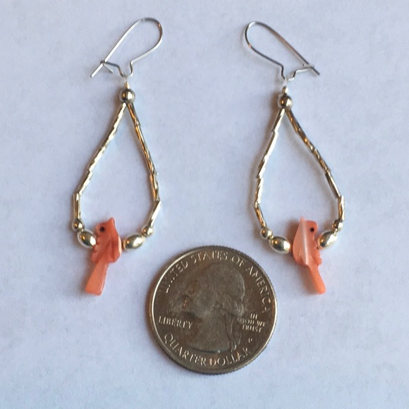 Native American 925 Shell Bird Fetish Earrings - Picture 2 of 3